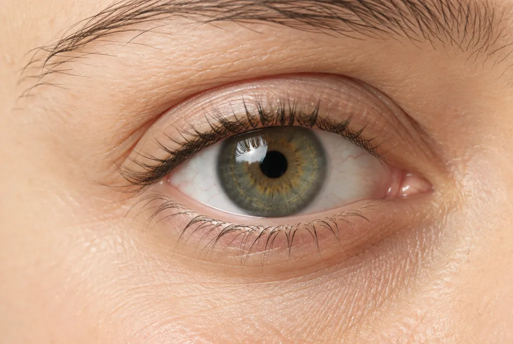 Macro photograph of an eye and natural lashes